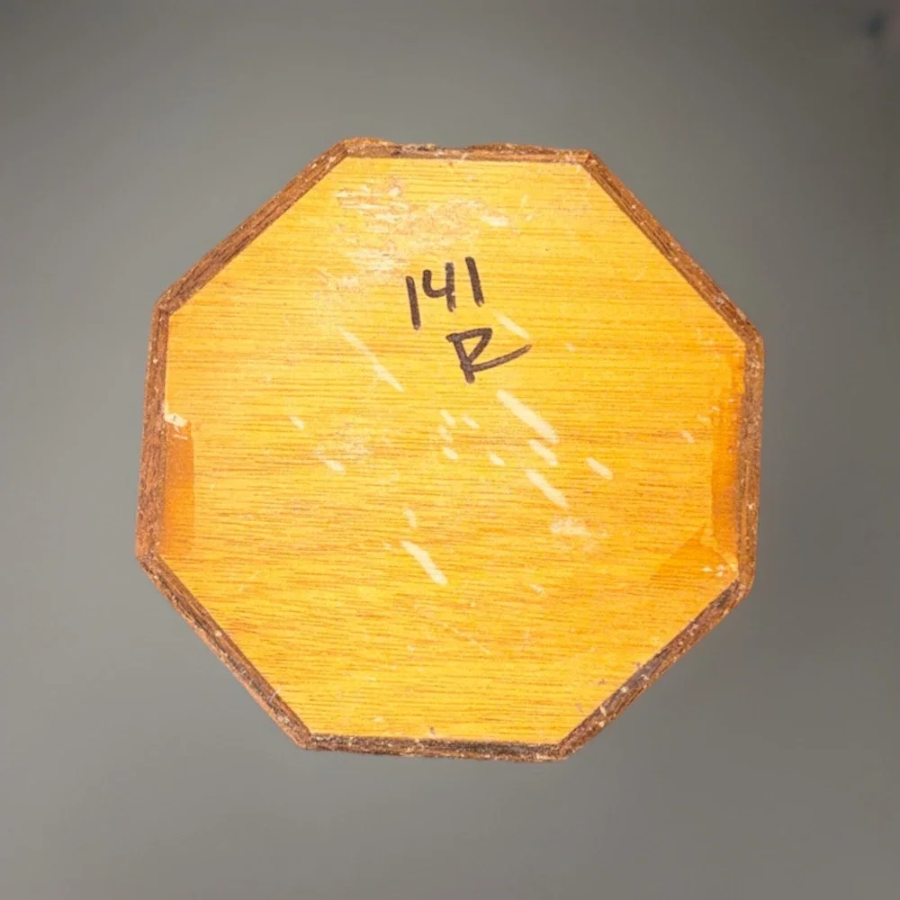 Vtg 80s‎ Octagonal Inlaid Marquetry Wooden Trinket Jewelry Box Hinged Velour
